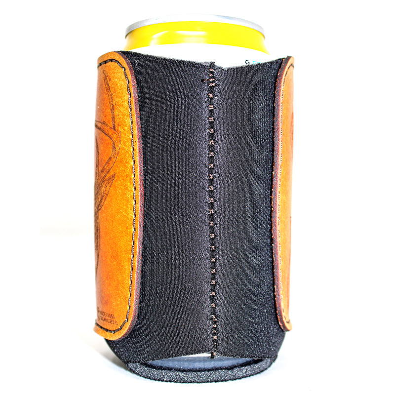 Handcrafted Leather Patch Drink Sleeve - Whitetail Buck