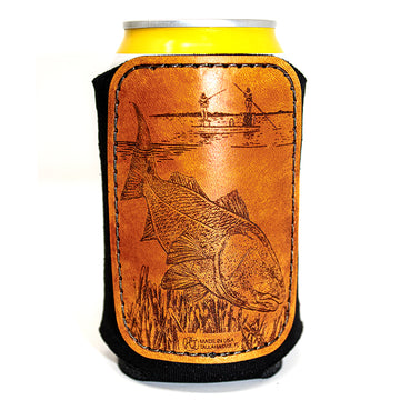 Handcrafted Leather Patch Drink Sleeve - Redfish