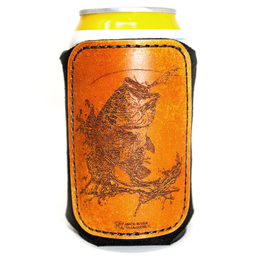 Handcrafted Leather Patch Drink Sleeve - Largemouth Bass