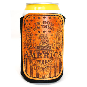 Handcrafted Leather Patch Drink Sleeve - American Eagle