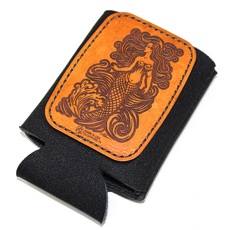 Handcrafted Leather Patch Drink Sleeve - Mermaid