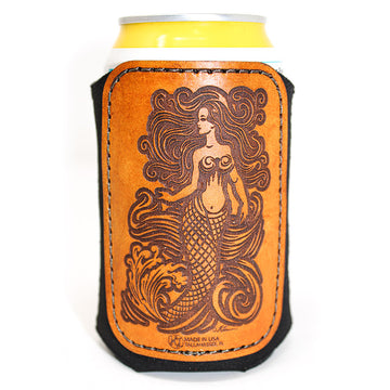 Handcrafted Leather Patch Drink Sleeve - Mermaid