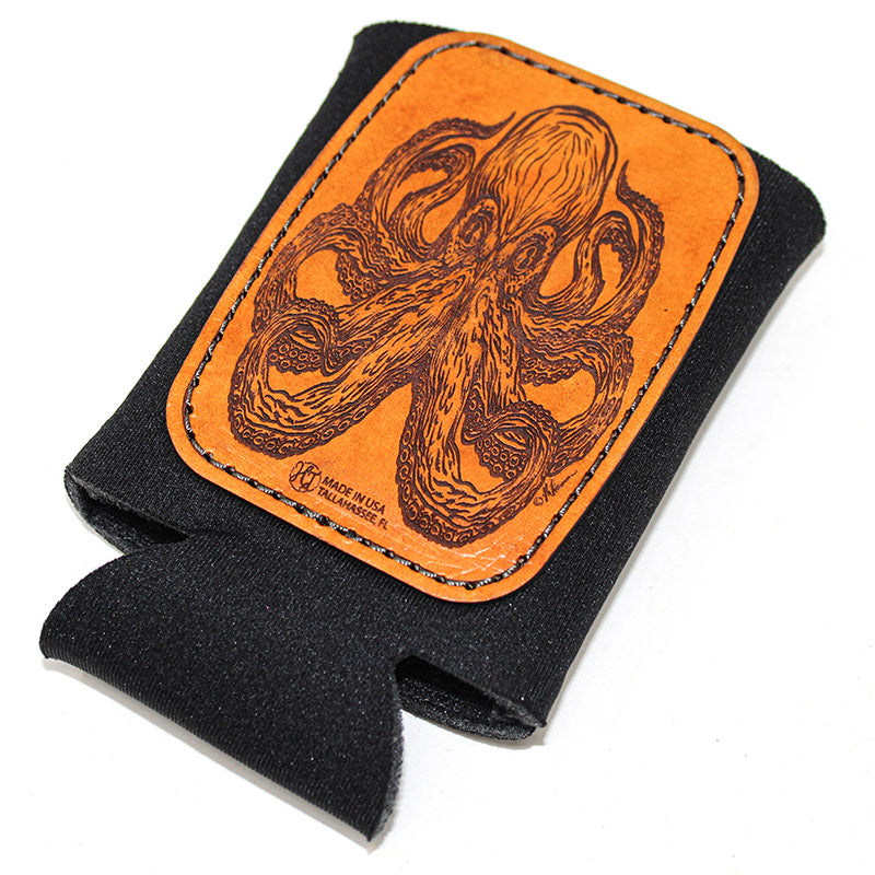 Handcrafted Leather Patch Drink Sleeve - Octopus