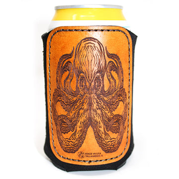 Handcrafted Leather Patch Drink Sleeve - Octopus