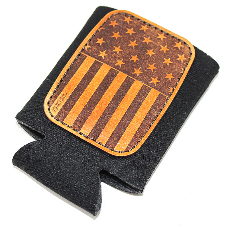 Handcrafted Leather Patch Drink Sleeve - Stars and Stripes