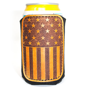 Handcrafted Leather Patch Drink Sleeve - Stars and Stripes