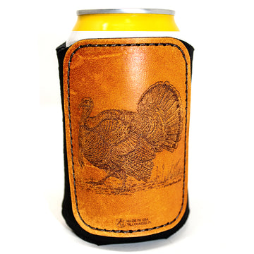 Handcrafted Leather Patch Drink Sleeve - Turkey Strut