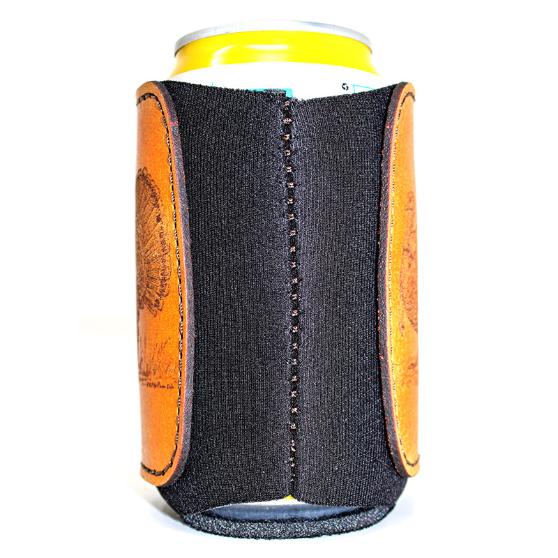 Handcrafted Leather Patch Drink Sleeve - Turkey Strut