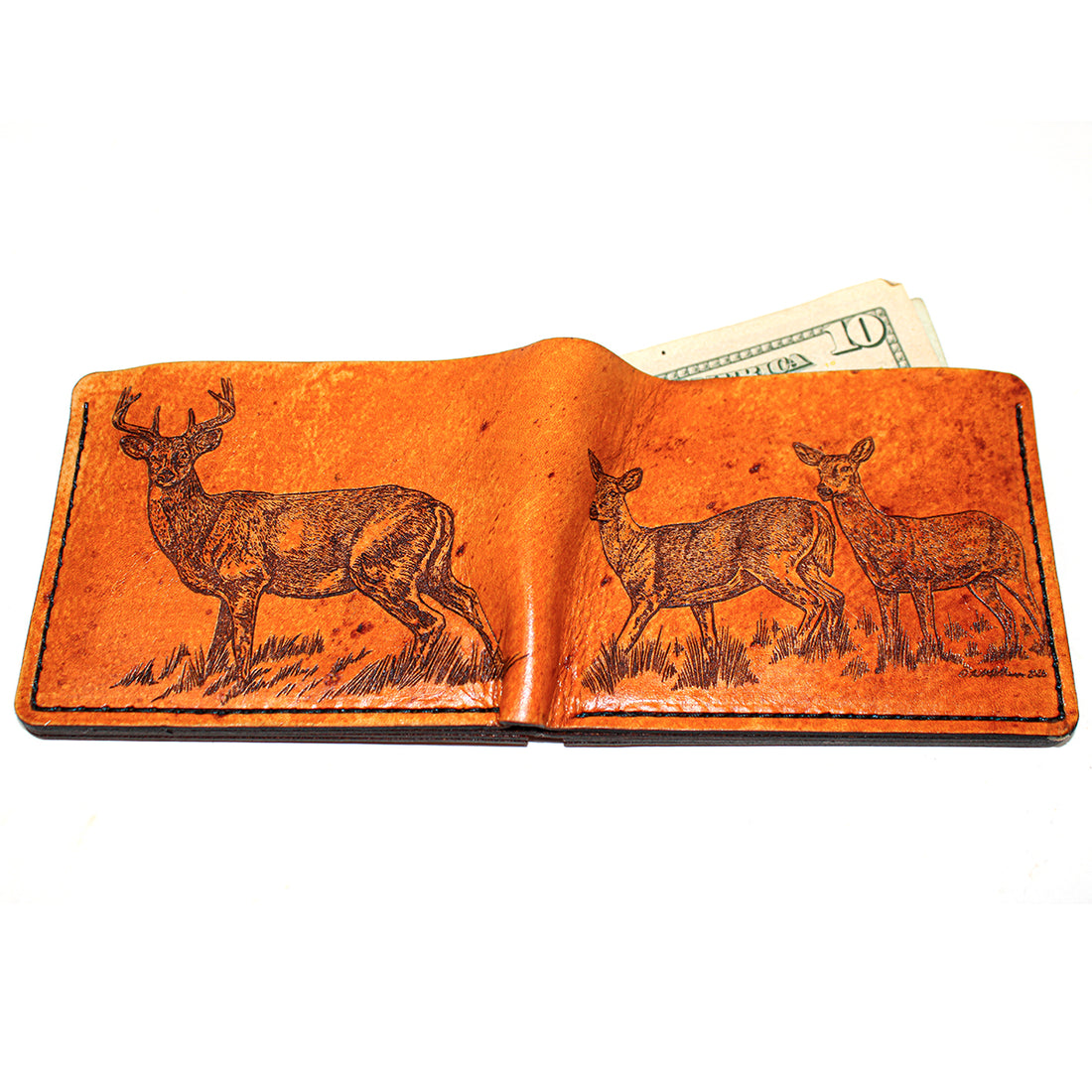 Handcrafted Whitetail Trail Leather Bill Fold Wallet - Made to Order in USA