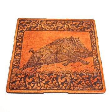 Handcrafted Leather Coasters -Wild Boar