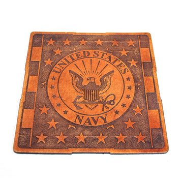 Handcrafted Leather Coasters - Navy