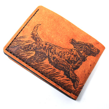 Leather Bill Fold / Bifold Mens Wallet -  English Setter Flushing Grouse