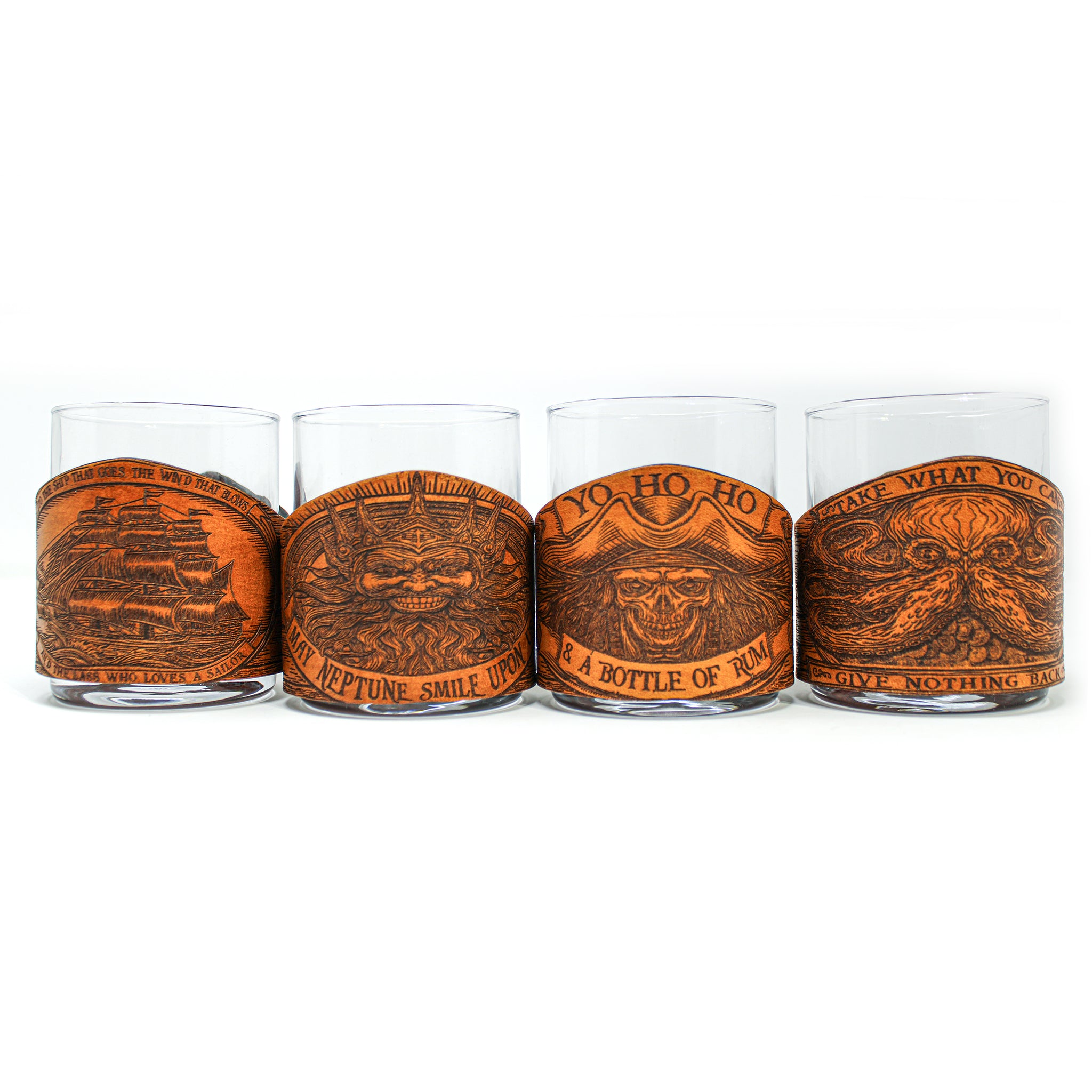 Whiskey Glass Leather Wrap - Priate Toast Rocks Glass Set
