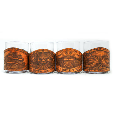 Whiskey Glass Leather Wrap - Priate Toast Rocks Glass Set