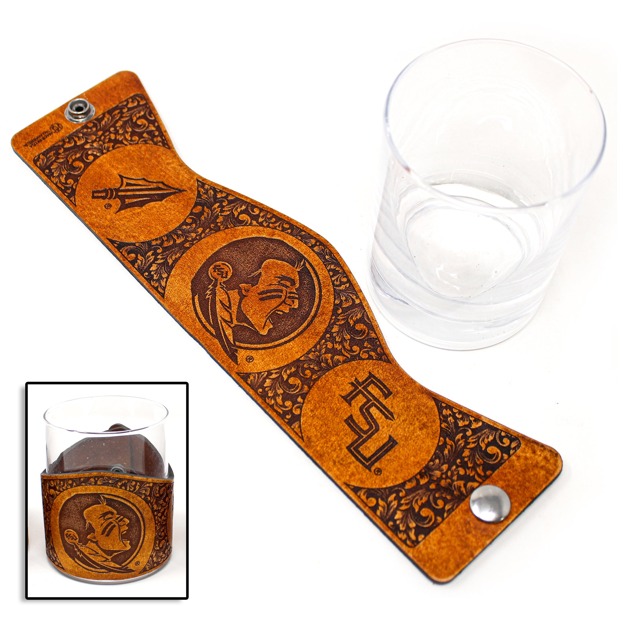 Envoltura de cuero para vaso de whisky - FSU Seminole