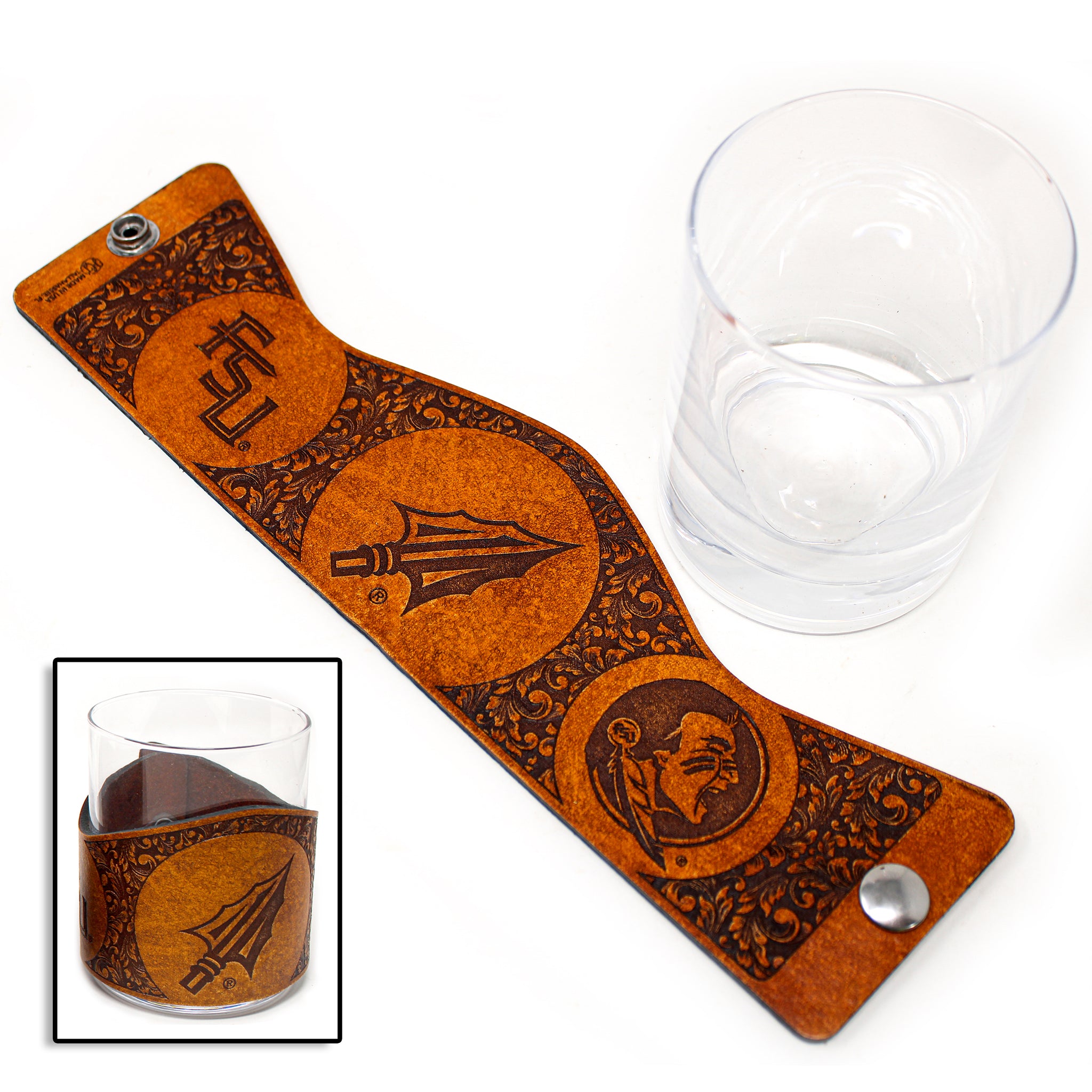 Envoltura de cuero para vaso de whisky - FSU Spear