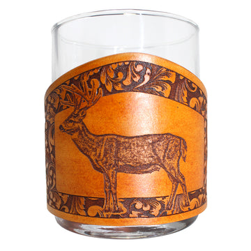 Handcrafted Leather Wrapped Whiskey Glass | Whitetail Deer