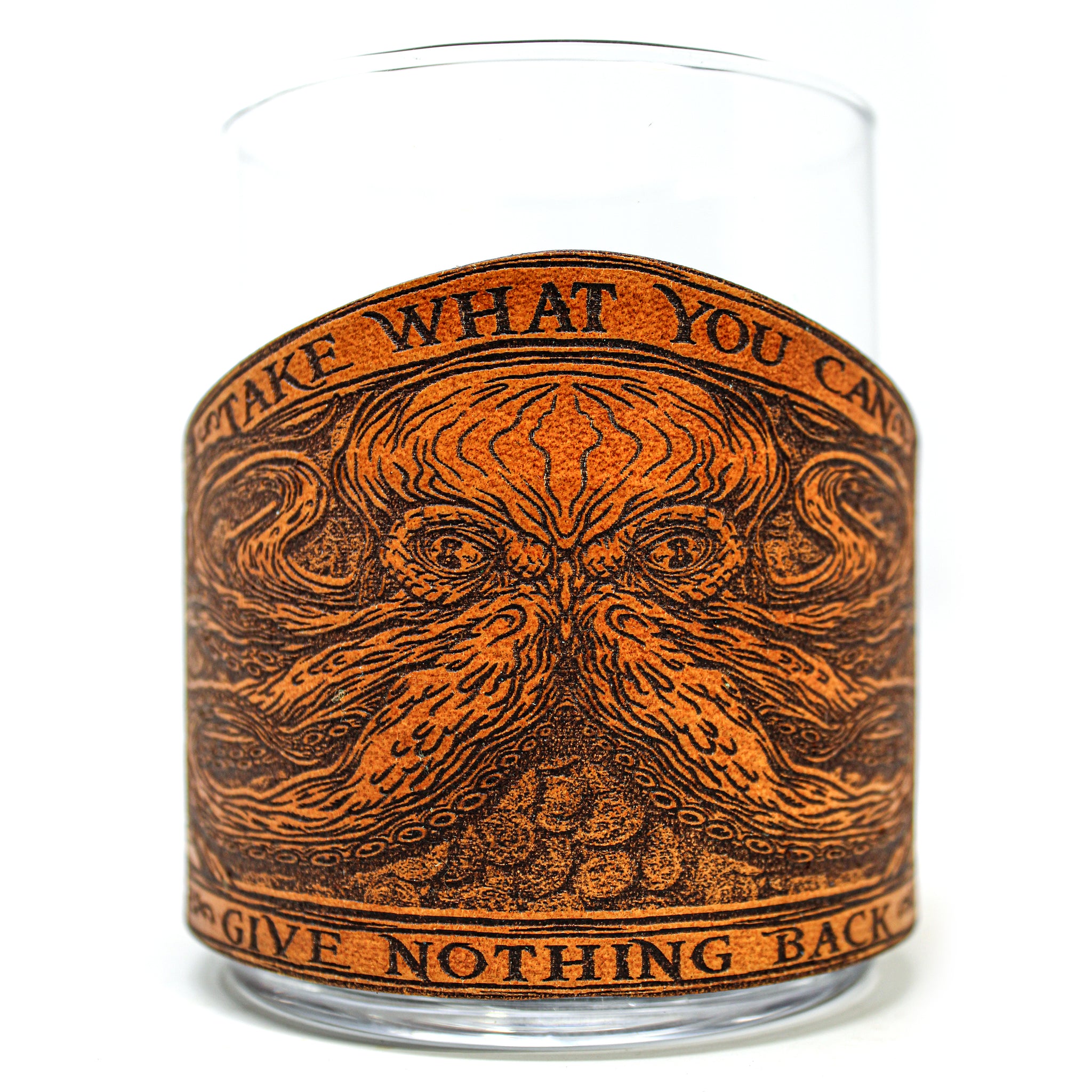Envoltura de cuero para vaso de whisky - Jumping Lab Bird Dog Engraver glass