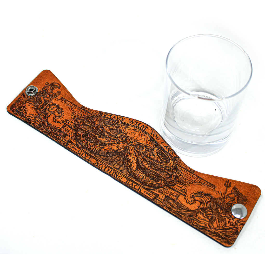 Whiskey Glass Leather Wrap - Pirate Toast - Octopus