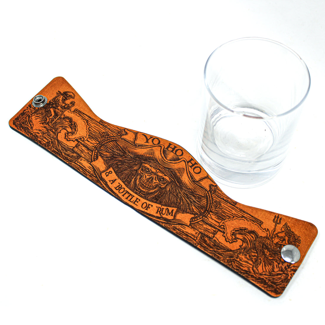 Whiskey Glass Leather Wrap - Pirate Toast - Skeleton Pirate