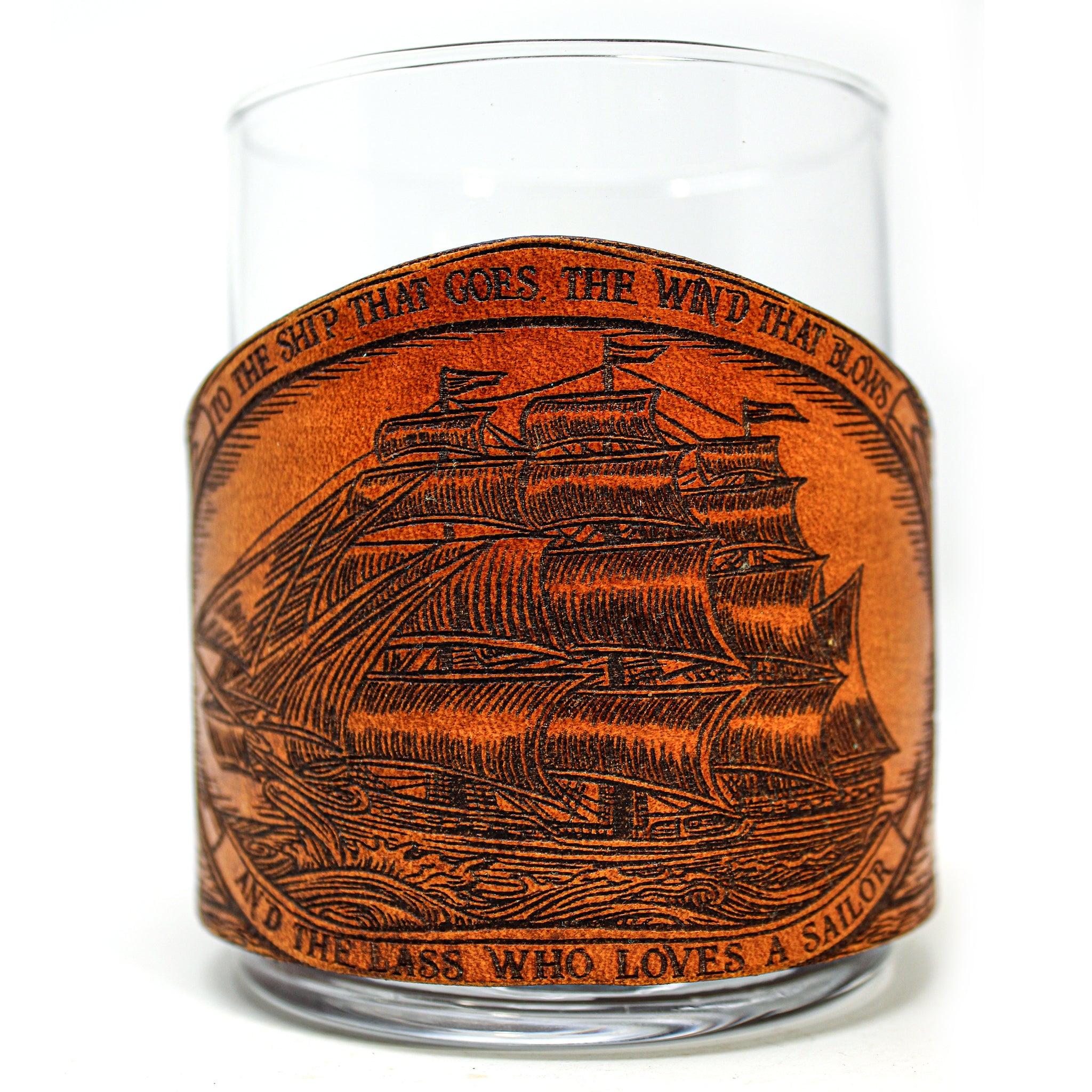 Whiskey Glass Leather Wrap - Pirate Toast - Pirate Ship