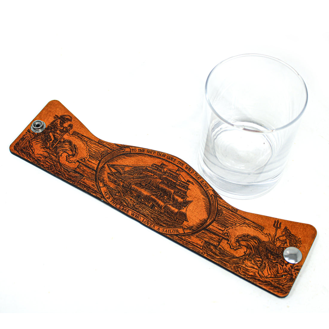 Whiskey Glass Leather Wrap - Pirate Toast - Pirate Ship
