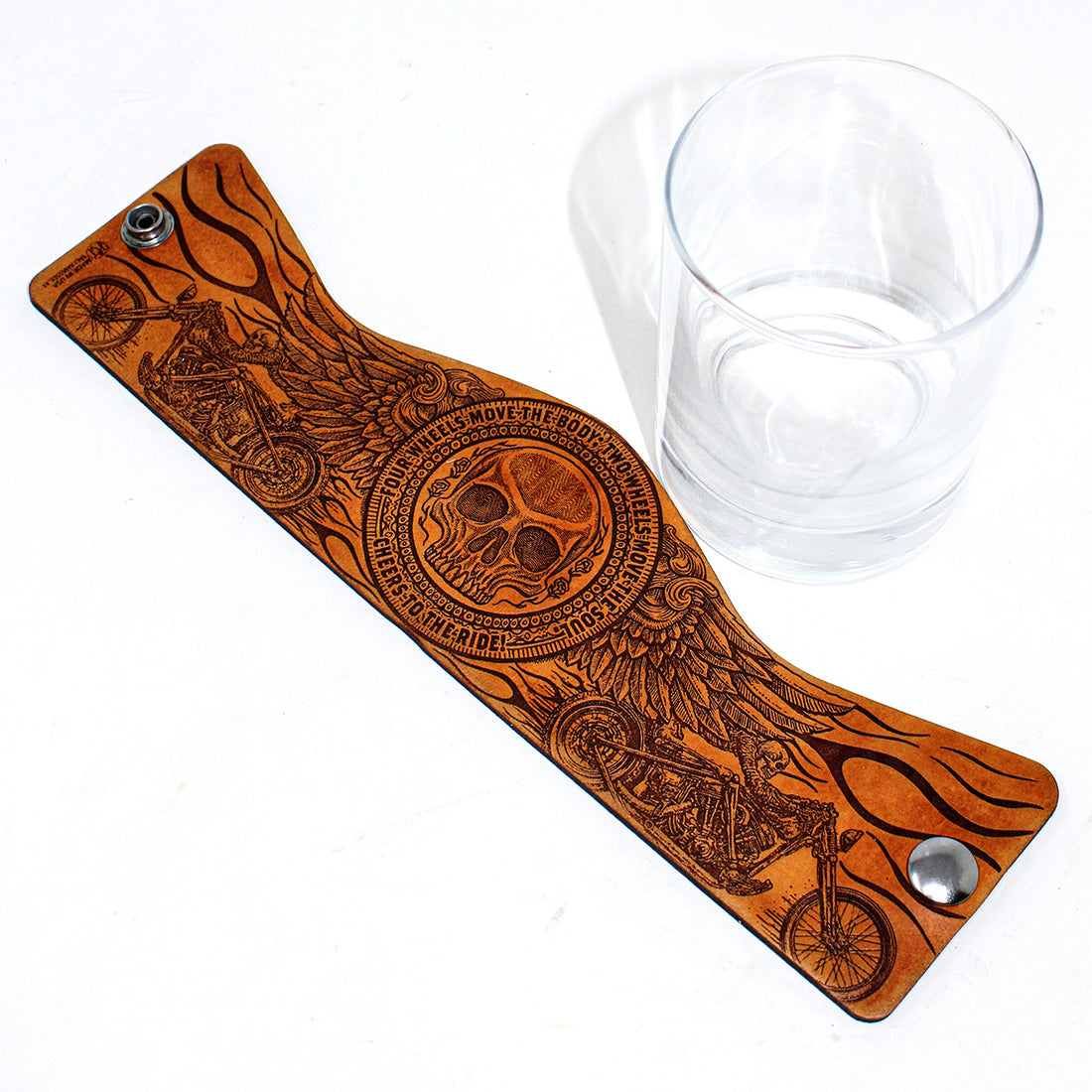 Whiskey Glass Leather Wrapped Glass - Biker Skull Wings