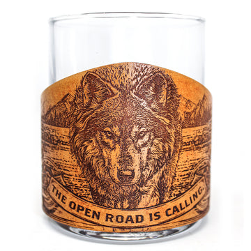 Envoltura de cuero para vaso de whisky - Jumping Lab Bird Dog Engraver glass
