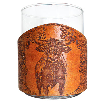 Envoltura de cuero para vaso de whisky - Jumping Lab Bird Dog Engraver glass
