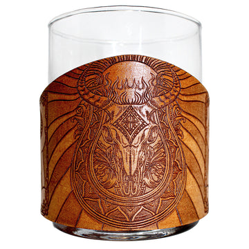 Envoltura de cuero para vaso de whisky - Jumping Lab Bird Dog Engraver glass