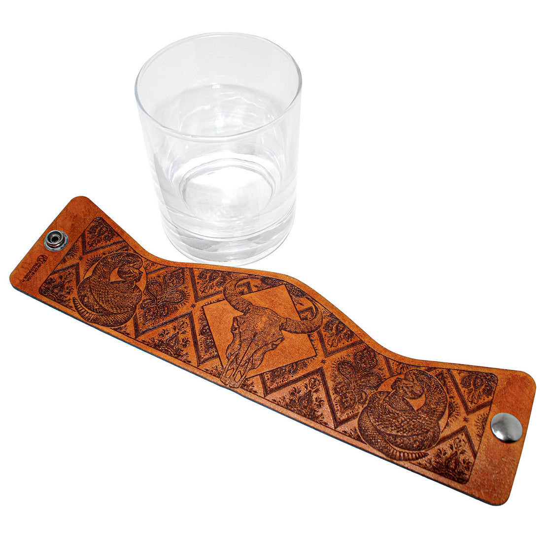 Handcrafted Leather Wrapped Whiskey Glass | Western Bull Skull