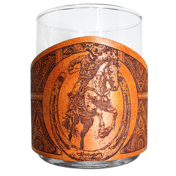 Envoltura de cuero para vaso de whisky - Jumping Lab Bird Dog Engraver glass