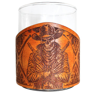 Envoltura de cuero para vaso de whisky - Jumping Lab Bird Dog Engraver glass