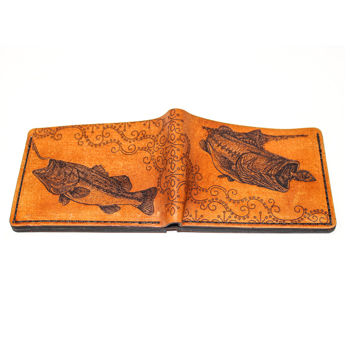 Leather Bill Fold / Bifold Mens Wallet -  Large Mouth Bass