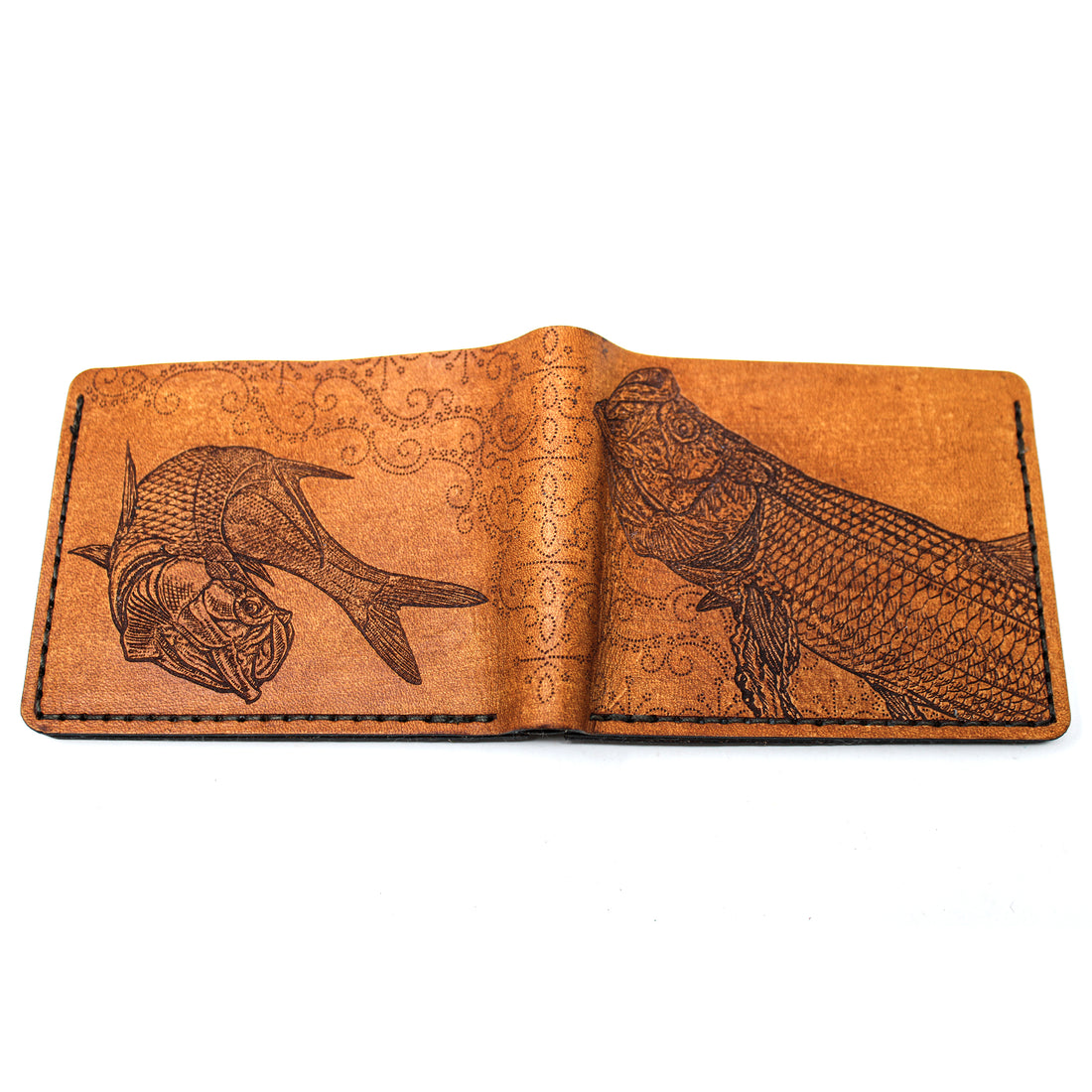 Leather Bill Fold / Bifold Mens Wallet -  Twisting Tarpon