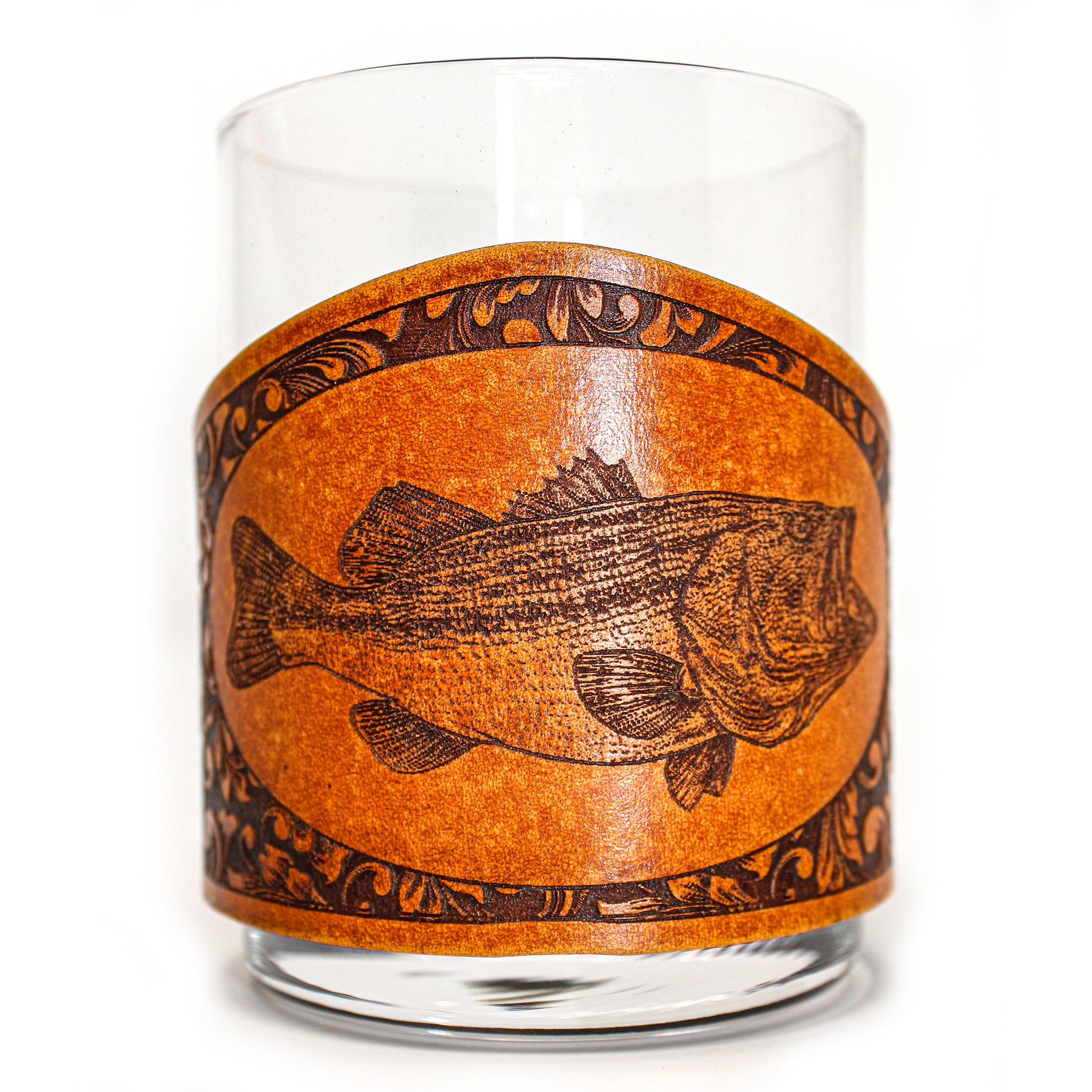 Envoltura de cuero para vaso de whisky - Jumping Lab Bird Dog Engraver glass