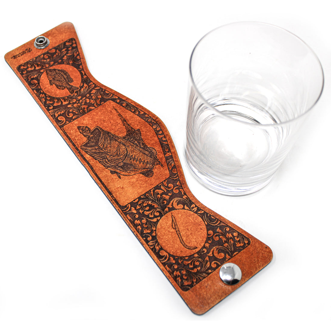 Envoltura de cuero para vaso de whisky - Jumping Lab Bird Dog Engraver glass