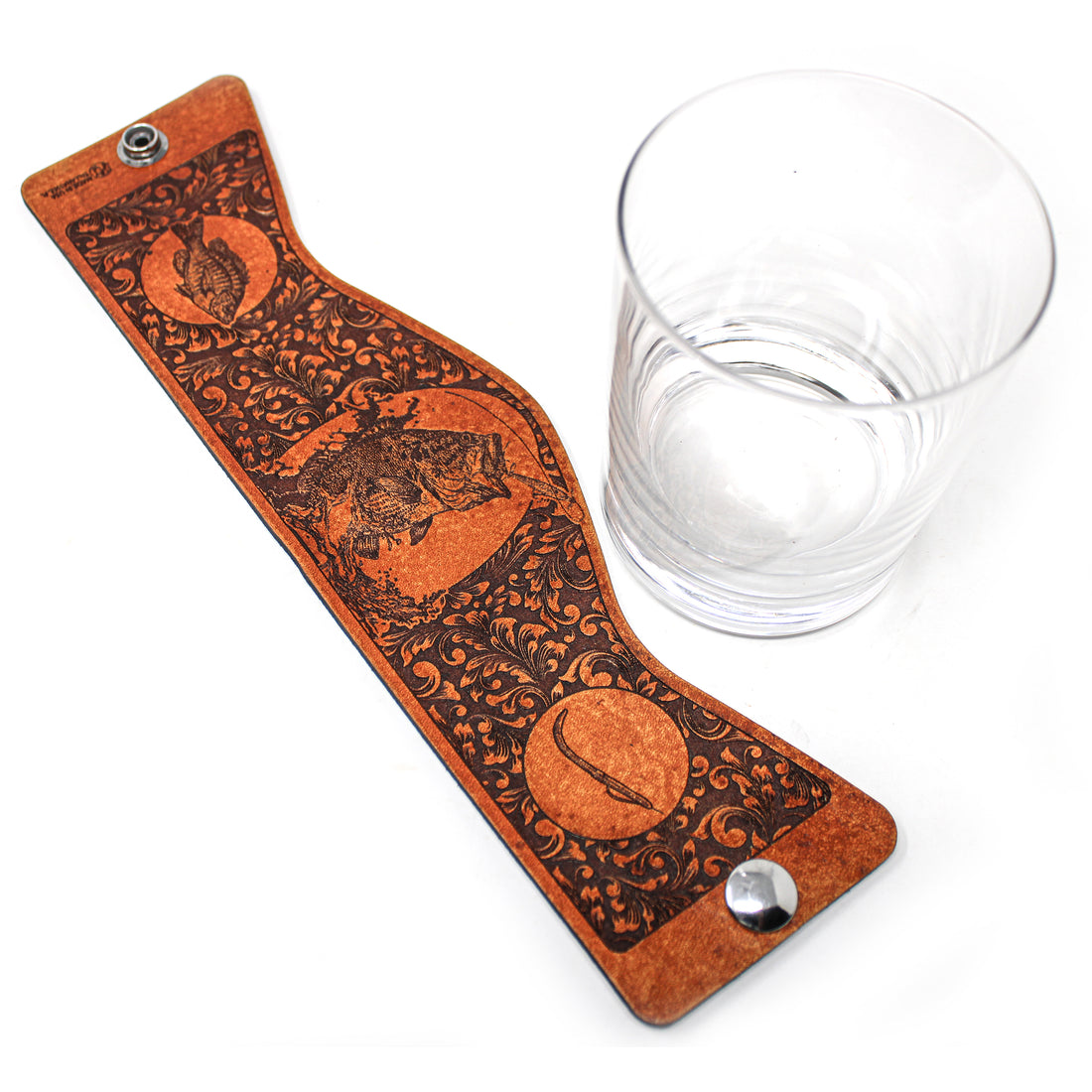 Envoltura de cuero para vaso de whisky - Jumping Lab Bird Dog Engraver glass