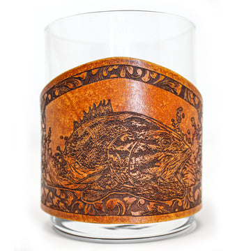 Envoltura de cuero para vaso de whisky - Jumping Lab Bird Dog Engraver glass