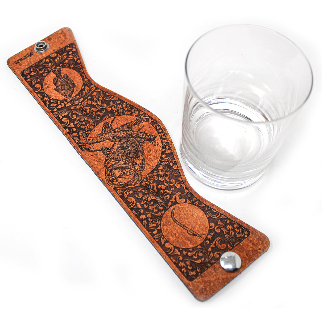 Envoltura de cuero para vaso de whisky - Jumping Lab Bird Dog Engraver glass