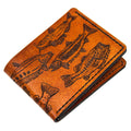 Leather billfold mens wallet with fresh water fish on it - folded side 2