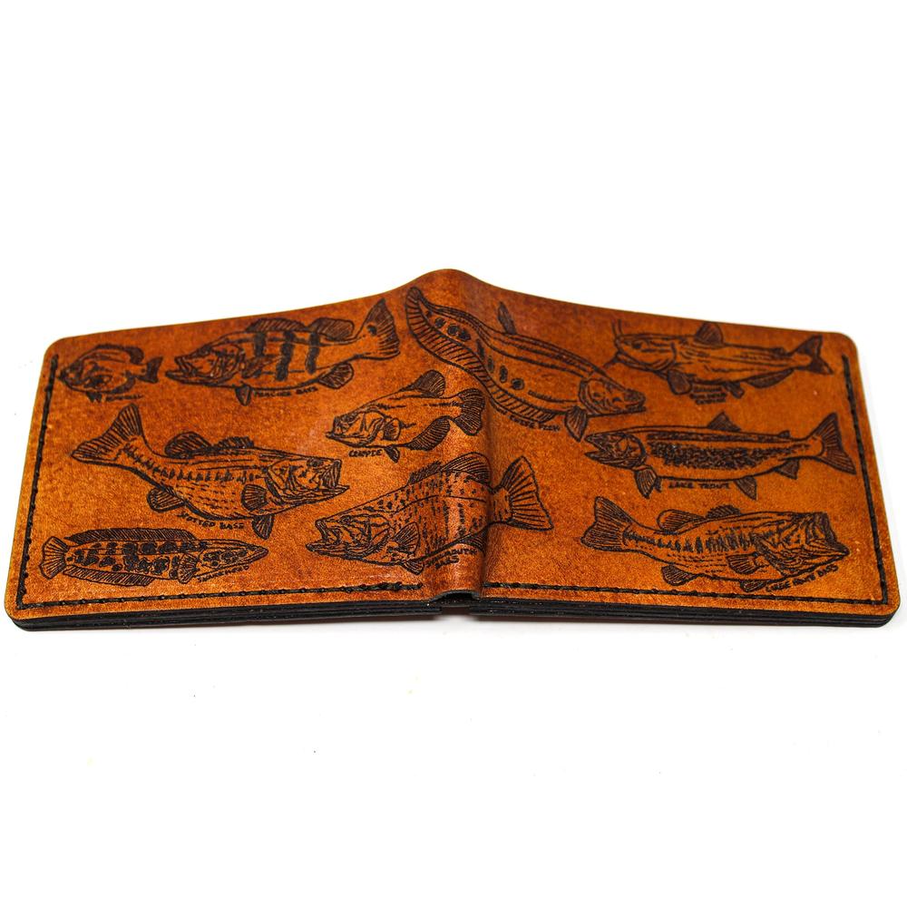 Leatherworking Wallet Pattern Fish Handcrafted Freshwater checklist Leather Bill Fold Wallet - Made to Or
