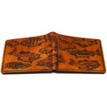 Leather billfold mens wallet with fresh water fish on it - open