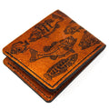 Leather billfold mens wallet with fresh water fish on it - folded side 1