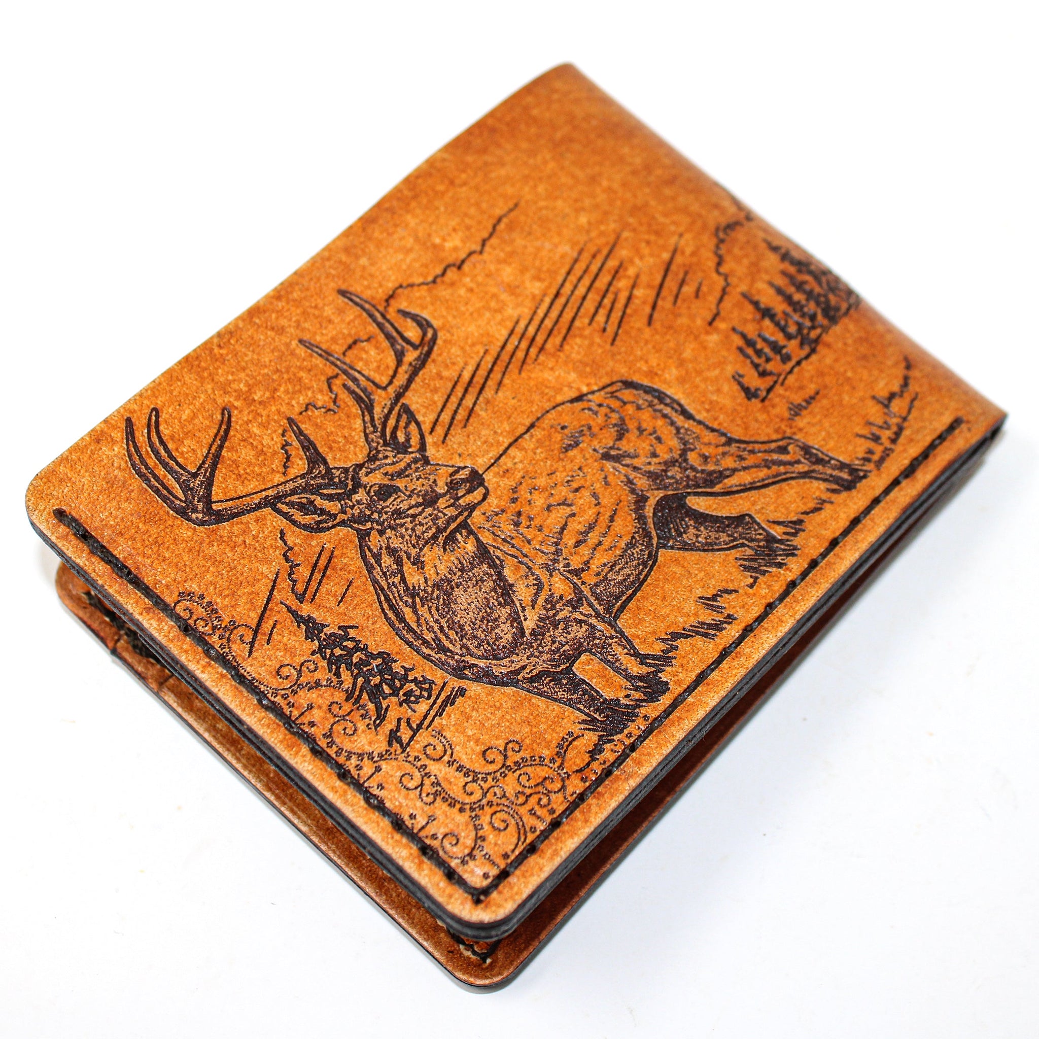 Leather Bill Fold Mens Wallet -  Whitetail Glance