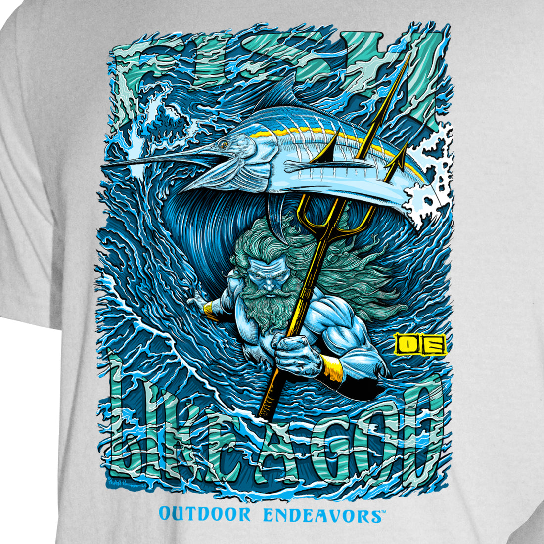 Outdoor Endeavors - American Made Front Graphic Tee - Fish Like a God - Poseidon