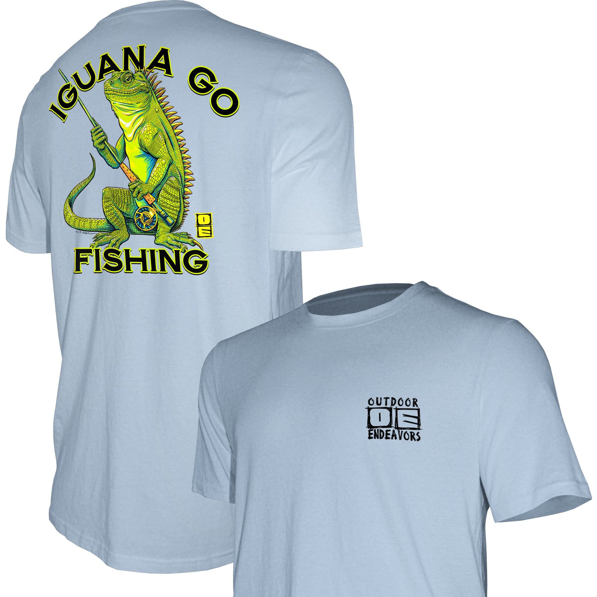 Outdoor Endeavors Attitude- American Made Tee - Iguana Go Fishing Large / Light Blue