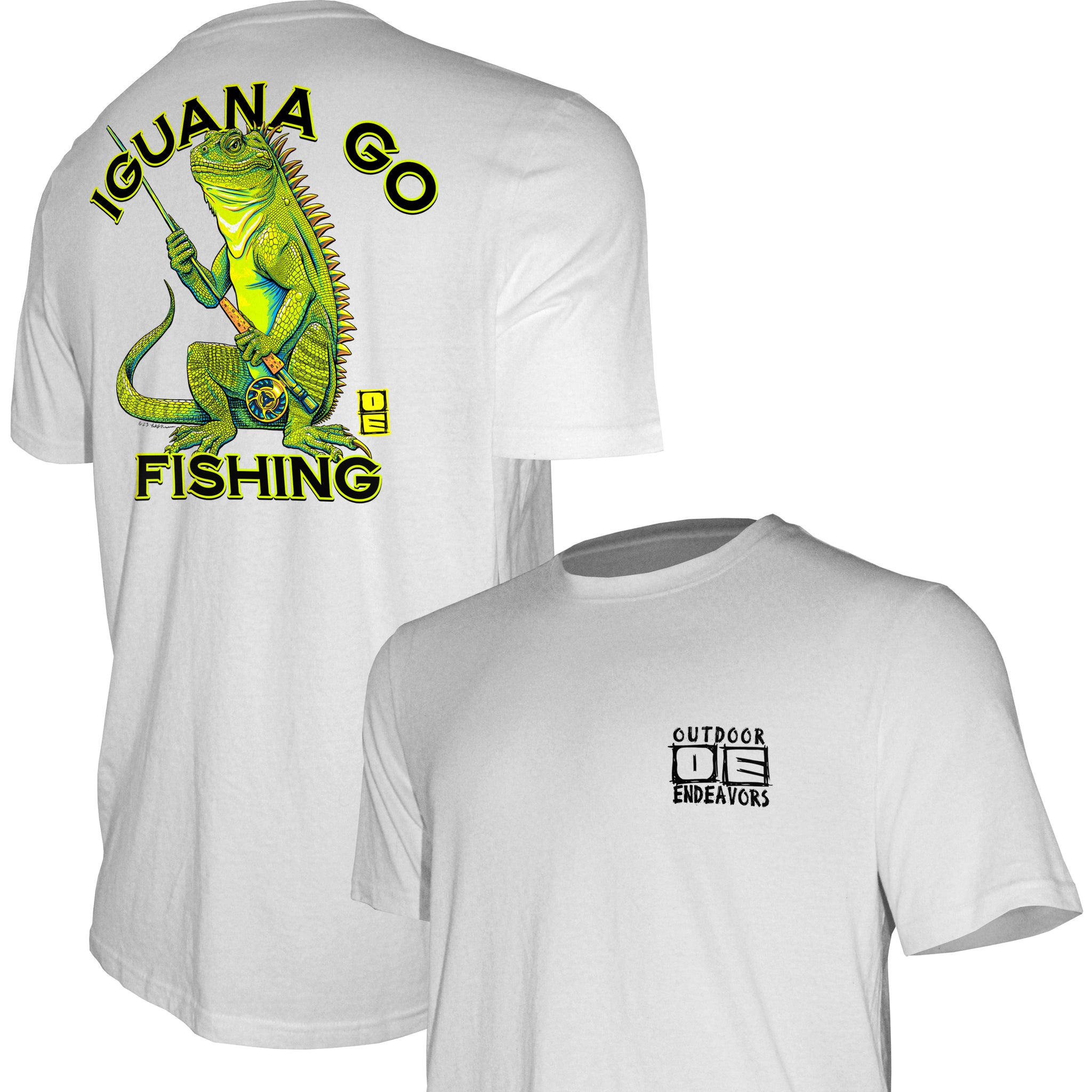 Outdoor Endeavors Attitude- American Made Tee - Iguana Go Fishing Medium / White