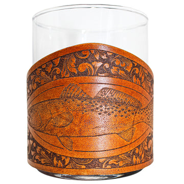 Handcrafted Leather Wrapped Whiskey Glass | Spotted Sea Trout Rocks Glass