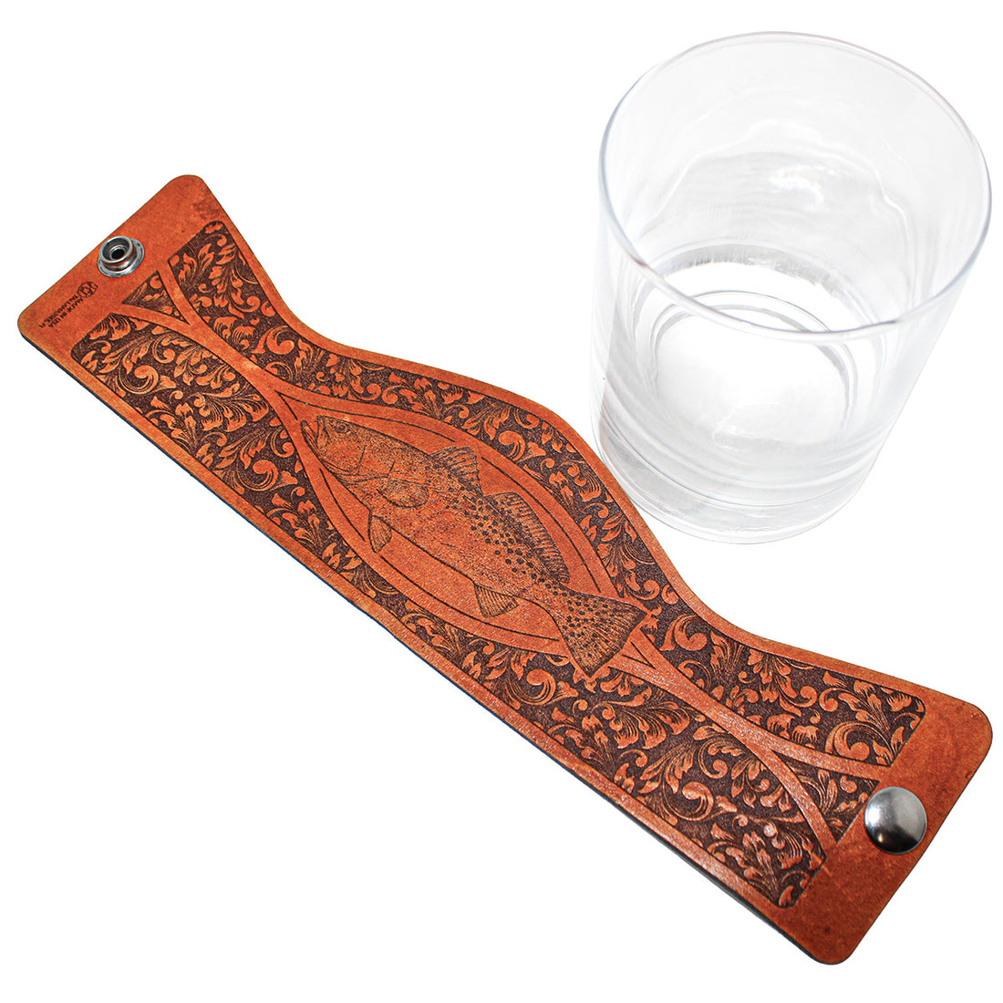 Handcrafted Leather Wrapped Whiskey Glass | Spotted Sea Trout Rocks Glass